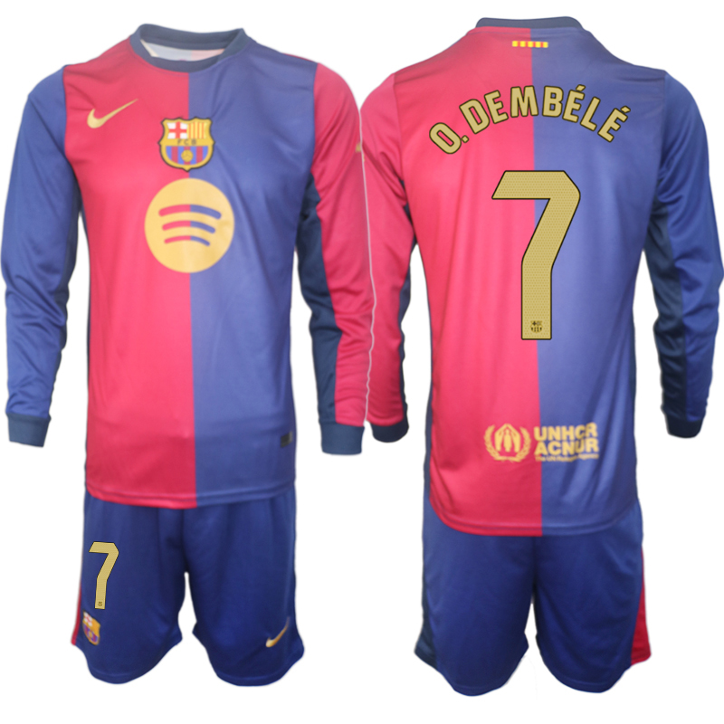 Men 2024-2025 Club Barcelona home Long Sleeves Blue #7 Soccer Jersey